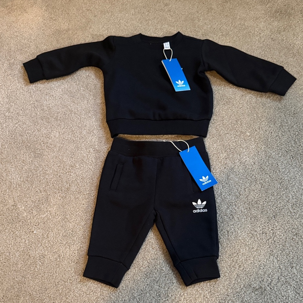 Adidas Baby Black Sweatpants and Sweatshirt Set